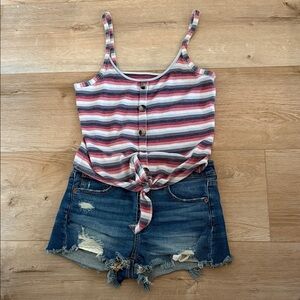 American Eagle Outfitters Striped Tank Top and Denim Shorts Set